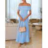 imageZESICA Womens Off The Shoulder Maxi Dress 2025 Summer Sleeveless Casual Slim Swing Pleated Formal Party DressesLight Blue