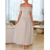 imageZESICA Womens Off The Shoulder Maxi Dress 2025 Summer Sleeveless Casual Slim Swing Pleated Formal Party DressesLight Khaki