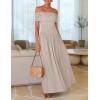 imageZESICA Womens Off The Shoulder Maxi Dress 2025 Summer Sleeveless Casual Slim Swing Pleated Formal Party DressesLight Khaki