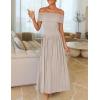 imageZESICA Womens Off The Shoulder Maxi Dress 2025 Summer Sleeveless Casual Slim Swing Pleated Formal Party DressesLight Khaki