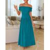 imageZESICA Womens Off The Shoulder Maxi Dress 2025 Summer Sleeveless Casual Slim Swing Pleated Formal Party DressesPeacock Blue