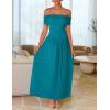 imageZESICA Womens Off The Shoulder Maxi Dress 2025 Summer Sleeveless Casual Slim Swing Pleated Formal Party DressesPeacock Blue