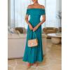 imageZESICA Womens Off The Shoulder Maxi Dress 2025 Summer Sleeveless Casual Slim Swing Pleated Formal Party DressesPeacock Blue