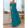 imageZESICA Womens Off The Shoulder Maxi Dress 2025 Summer Sleeveless Casual Slim Swing Pleated Formal Party DressesPeacock Blue