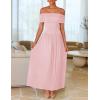 imageZESICA Womens Off The Shoulder Maxi Dress 2025 Summer Sleeveless Casual Slim Swing Pleated Formal Party DressesPink