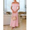 imageZESICA Womens Off The Shoulder Maxi Dress 2025 Summer Sleeveless Casual Slim Swing Pleated Formal Party DressesPink