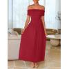 imageZESICA Womens Off The Shoulder Maxi Dress 2025 Summer Sleeveless Casual Slim Swing Pleated Formal Party DressesRed