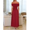 imageZESICA Womens Off The Shoulder Maxi Dress 2025 Summer Sleeveless Casual Slim Swing Pleated Formal Party DressesRed