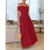 imageZESICA Womens Off The Shoulder Maxi Dress 2025 Summer Sleeveless Casual Slim Swing Pleated Formal Party DressesRed