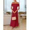 imageZESICA Womens Off The Shoulder Maxi Dress 2025 Summer Sleeveless Casual Slim Swing Pleated Formal Party DressesRed