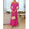 imageZESICA Womens Off The Shoulder Maxi Dress 2025 Summer Sleeveless Casual Slim Swing Pleated Formal Party DressesRose