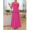 imageZESICA Womens Off The Shoulder Maxi Dress 2025 Summer Sleeveless Casual Slim Swing Pleated Formal Party DressesRose