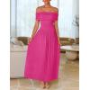 imageZESICA Womens Off The Shoulder Maxi Dress 2025 Summer Sleeveless Casual Slim Swing Pleated Formal Party DressesRose