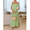 imageZESICA Womens Off The Shoulder Maxi Dress 2025 Summer Sleeveless Casual Slim Swing Pleated Formal Party DressesSage