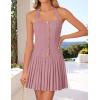 imageZESICA Womens Summer Sleeveless Mini Dress 2025 Halter Neck Backless A Line Swing Pleated Short Party DressesPink