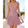 imageZESICA Womens Summer Sleeveless Mini Dress 2025 Halter Neck Backless A Line Swing Pleated Short Party DressesPink