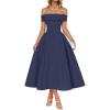 imageZESICA Cocktail Dresses for Womens Elegant Off Shoulder Short Sleeve Swing A Line Wedding Evening Party Midi DressNavy