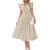 imageZESICA Womens 2025 Summer Boho Button Midi Dresses Casual V Neck Flutter Sleeve Belted Long Dresses with PocketsNatural