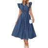 imageZESICA Womens 2025 Summer Boho Button Midi Dresses Casual V Neck Flutter Sleeve Belted Long Dresses with PocketsNavy