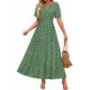 imageZESICA Womens 2025 Summer Casual Floral Print Short Sleeve V Neck High Waist A Line Tiered Flowy Boho Maxi DressGreen
