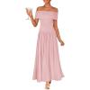 imageZESICA Womens Off The Shoulder Maxi Dress 2025 Summer Sleeveless Casual Slim Swing Pleated Formal Party DressesPink