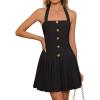 imageZESICA Womens Summer Sleeveless Mini Dress 2025 Halter Neck Backless A Line Swing Pleated Short Party DressesBlack