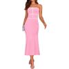 imageZESICA Womens Summer Strapless Bodycon Midi Dress 2025 Off Shoulder Ribbed Knit Cocktail Party Long DressesPink