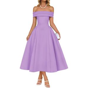 imageZESICA Cocktail Dresses for Womens Elegant Off Shoulder Short Sleeve Swing A Line Wedding Evening Party Midi DressPurple