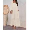 imageZESICA Womens 2025 Boho Long Sleeve Square Neck Smocked High Waist Flowy A Line Lace Trim Maxi DressApricot