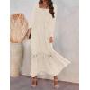 imageZESICA Womens 2025 Boho Long Sleeve Square Neck Smocked High Waist Flowy A Line Lace Trim Maxi DressApricot