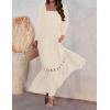 imageZESICA Womens 2025 Boho Long Sleeve Square Neck Smocked High Waist Flowy A Line Lace Trim Maxi DressApricot
