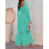imageZESICA Womens 2025 Boho Long Sleeve Square Neck Smocked High Waist Flowy A Line Lace Trim Maxi DressAqua