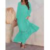imageZESICA Womens 2025 Boho Long Sleeve Square Neck Smocked High Waist Flowy A Line Lace Trim Maxi DressAqua