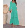 imageZESICA Womens 2025 Boho Long Sleeve Square Neck Smocked High Waist Flowy A Line Lace Trim Maxi DressAqua