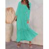 imageZESICA Womens 2025 Boho Long Sleeve Square Neck Smocked High Waist Flowy A Line Lace Trim Maxi DressAqua