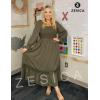 imageZESICA Womens 2025 Boho Long Sleeve Square Neck Smocked High Waist Flowy A Line Lace Trim Maxi DressArmy Green