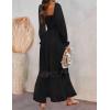 imageZESICA Womens 2025 Boho Long Sleeve Square Neck Smocked High Waist Flowy A Line Lace Trim Maxi DressBlack