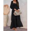 imageZESICA Womens 2025 Boho Long Sleeve Square Neck Smocked High Waist Flowy A Line Lace Trim Maxi DressBlack