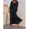 imageZESICA Womens 2025 Boho Long Sleeve Square Neck Smocked High Waist Flowy A Line Lace Trim Maxi DressBlack