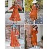 imageZESICA Womens 2025 Boho Long Sleeve Square Neck Smocked High Waist Flowy A Line Lace Trim Maxi DressBrown