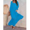imageZESICA Womens 2025 Boho Long Sleeve Square Neck Smocked High Waist Flowy A Line Lace Trim Maxi DressCobalt