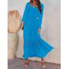 imageZESICA Womens 2025 Boho Long Sleeve Square Neck Smocked High Waist Flowy A Line Lace Trim Maxi DressCobalt