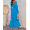 imageZESICA Womens 2025 Boho Long Sleeve Square Neck Smocked High Waist Flowy A Line Lace Trim Maxi DressCobalt