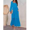 imageZESICA Womens 2025 Boho Long Sleeve Square Neck Smocked High Waist Flowy A Line Lace Trim Maxi DressCobalt