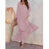 imageZESICA Womens 2025 Boho Long Sleeve Square Neck Smocked High Waist Flowy A Line Lace Trim Maxi DressDark Pink