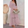 imageZESICA Womens 2025 Boho Long Sleeve Square Neck Smocked High Waist Flowy A Line Lace Trim Maxi DressDark Pink