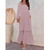 imageZESICA Womens 2025 Boho Long Sleeve Square Neck Smocked High Waist Flowy A Line Lace Trim Maxi DressDark Pink