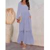 imageZESICA Womens 2025 Boho Long Sleeve Square Neck Smocked High Waist Flowy A Line Lace Trim Maxi DressDusty Taro