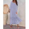imageZESICA Womens 2025 Boho Long Sleeve Square Neck Smocked High Waist Flowy A Line Lace Trim Maxi DressDusty Taro