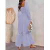 imageZESICA Womens 2025 Boho Long Sleeve Square Neck Smocked High Waist Flowy A Line Lace Trim Maxi DressDusty Taro